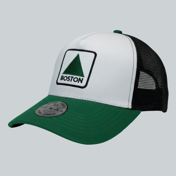 Boston Landmark Trucker Hat – White/Black/Green